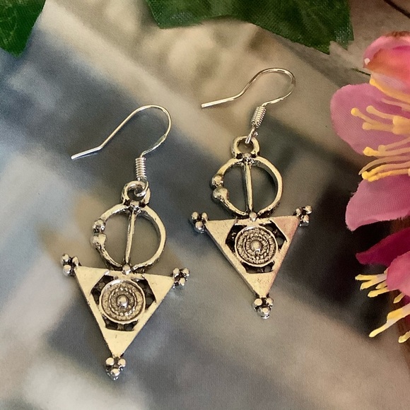 🌸 CELTIC EARRINGS TRIBAL AZTEC DANGLE 925 BOHO CHIC TRIANGLE SILVER BOHEMIAN - Picture 12 of 13